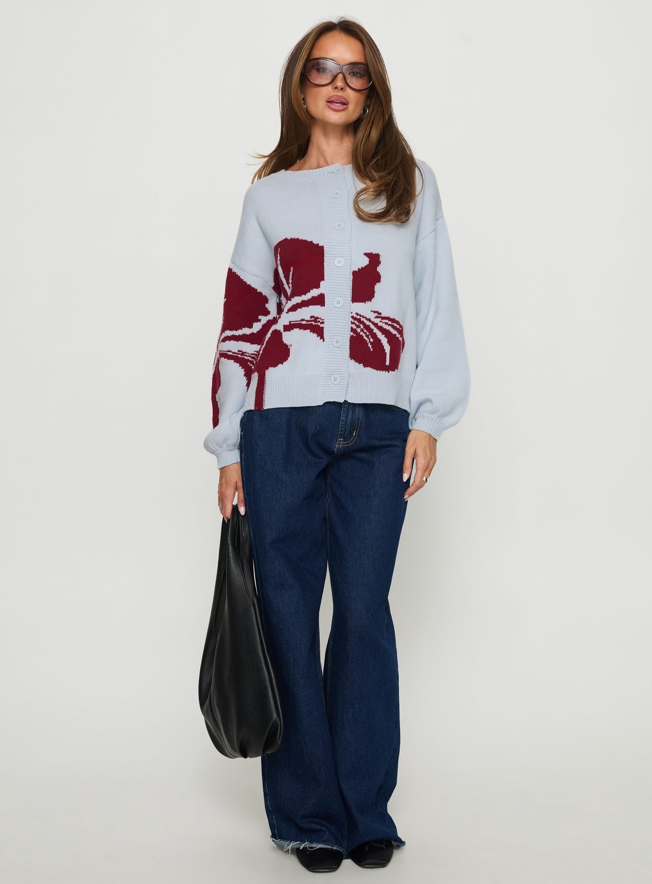 Jalenn Floral Knit Cardigan Blue / Red | Princess Polly
