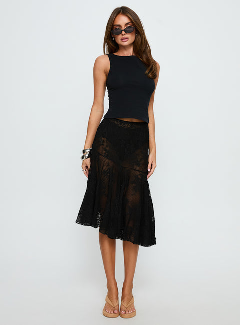 Mellissa Sheer Textured Midi Skirt Black | Princess Polly Mellissa Sheer Textured Midi Skirt Black | Princess Polly