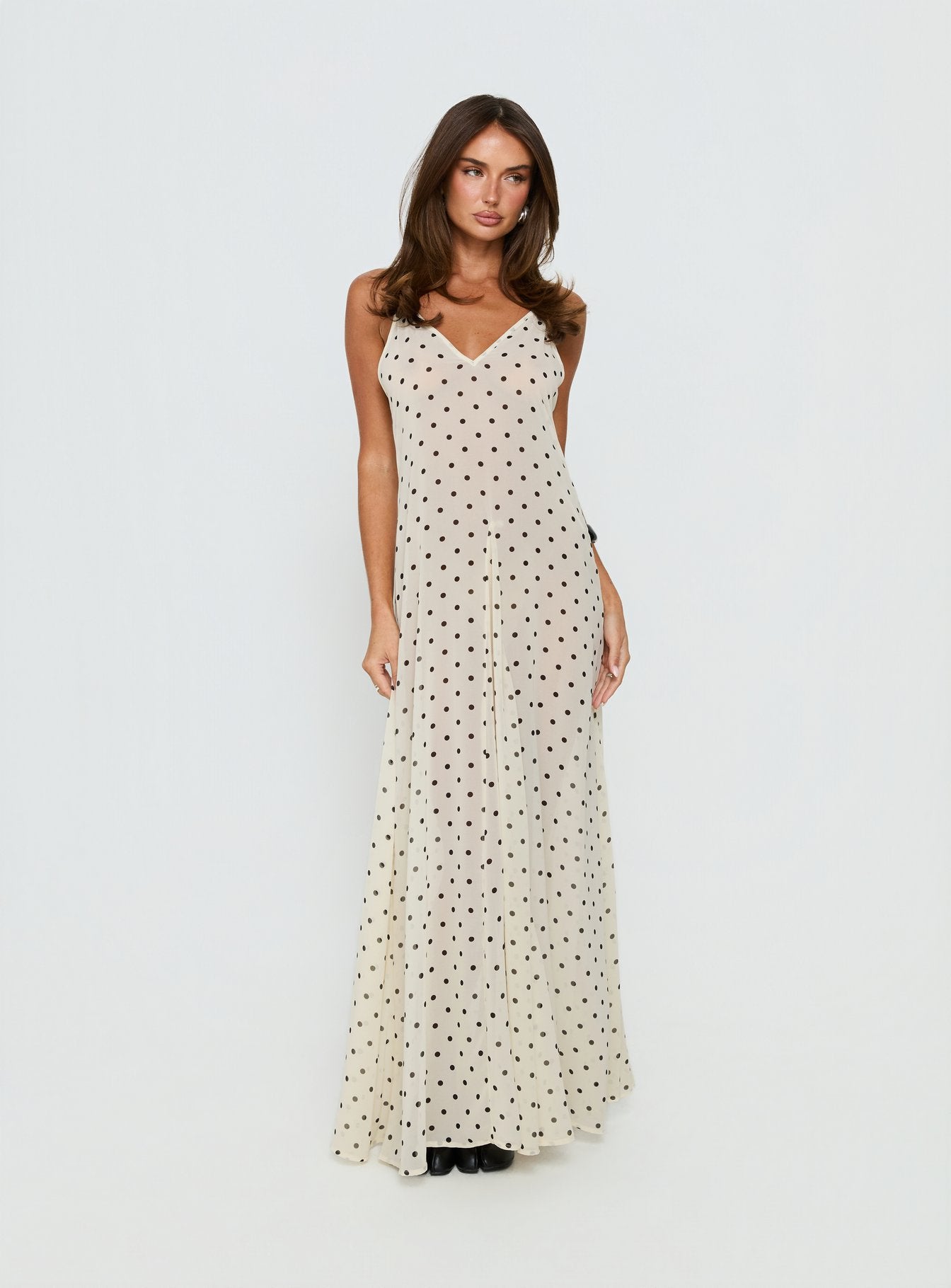 Loulah Sheer Chiffon Maxi Dress Cream Polka Dot | Princess Polly Loulah Sheer Chiffon Maxi Dress Cream Polka Dot | Princess Polly