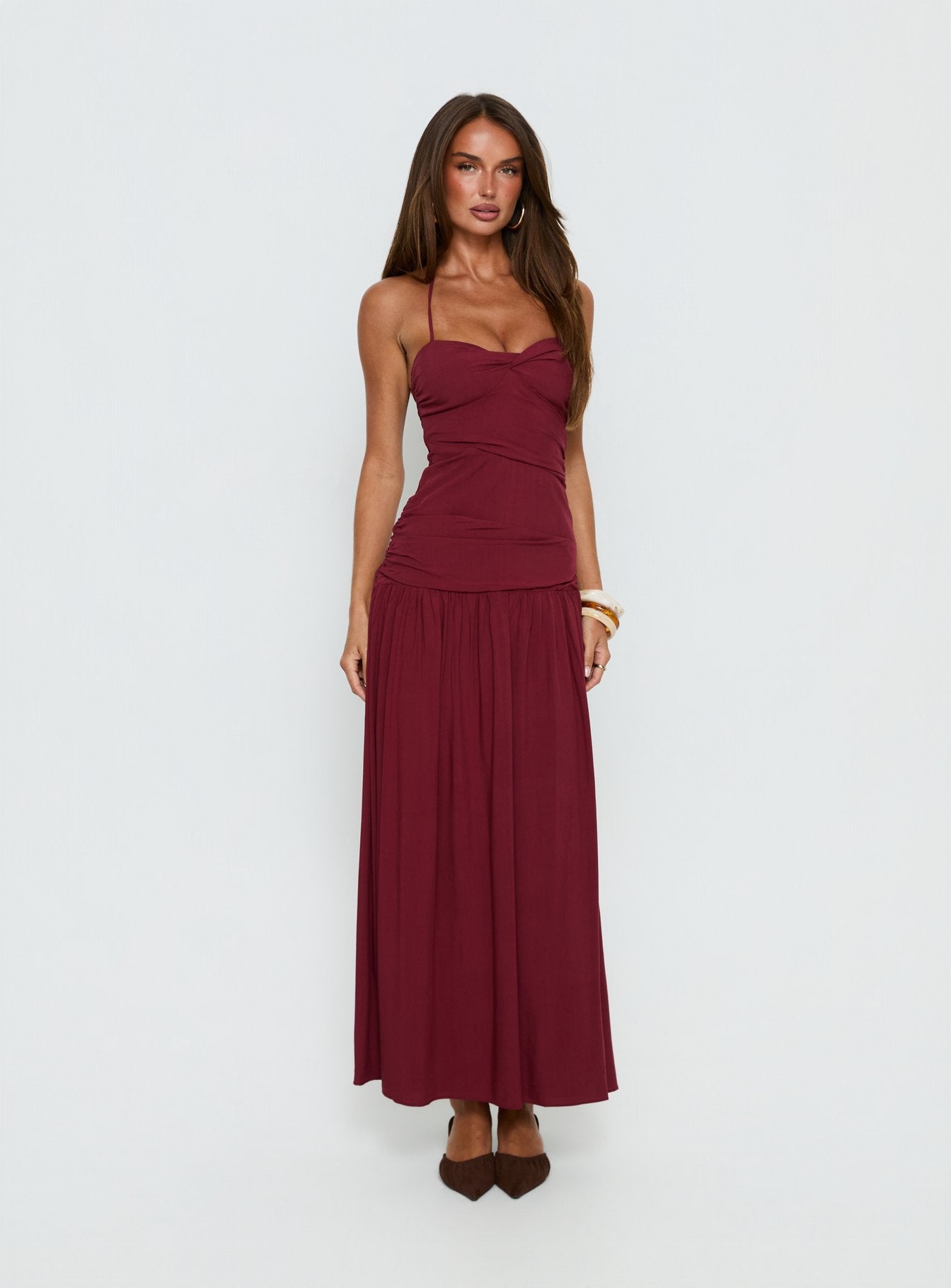 Marguerite Halter Maxi Dress | Ruby Wine | Womens | Princess Polly Lower Impact Marguerite Halter Maxi Dress | Ruby Wine | Womens | Princess Polly Lower Impact