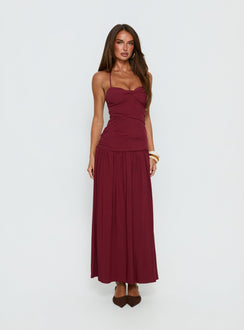 Marguerite Halter Maxi Dress Ruby Wine