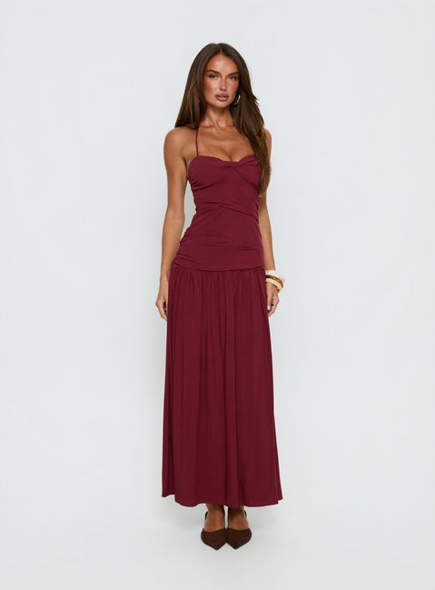 Marguerite Halter Maxi Dress Ruby Wine