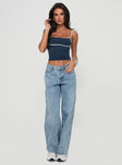 Mid rise jeans Relaxed fit, classic five pocket design, belt looped waist, zip & button fastening, branded patch at back Non-stretch material, unlined  Princess Polly Lower Impact 