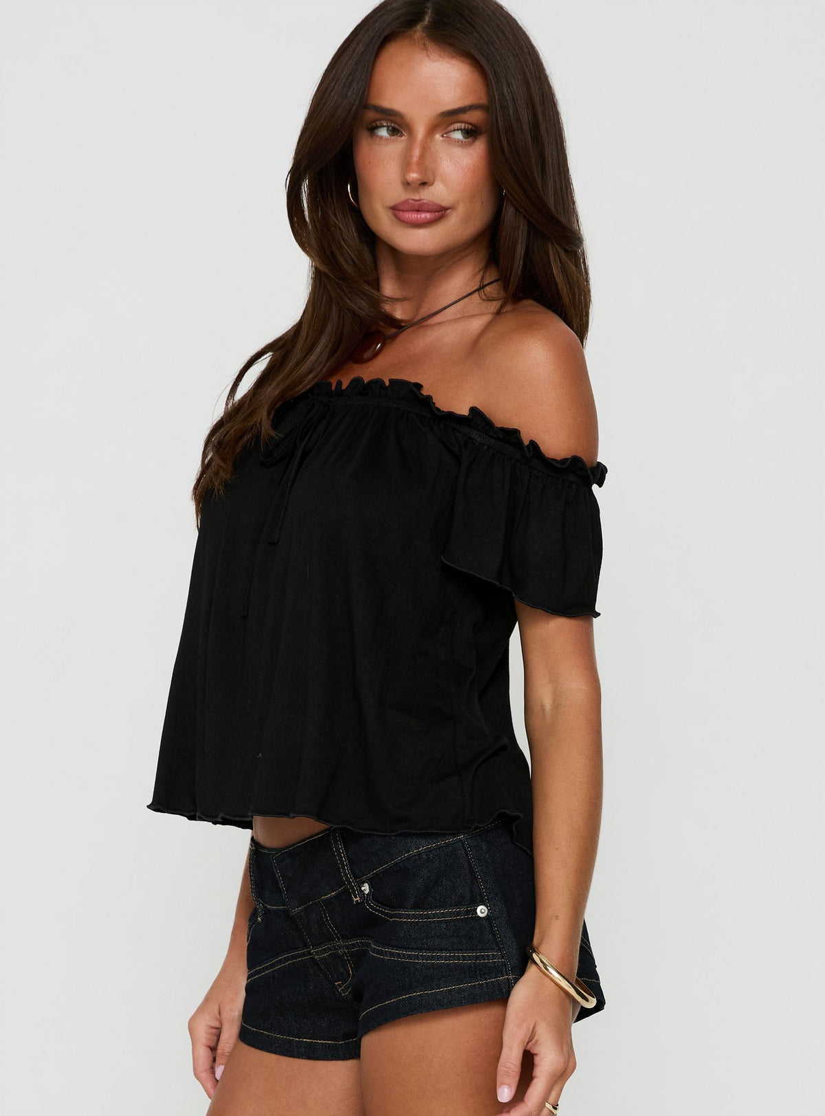 Stars Hollow Babydoll Off Shoulder Top Black