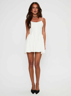 front view of model wearing Princess Polly Toulouse Mini Dress White Scoop Neck 