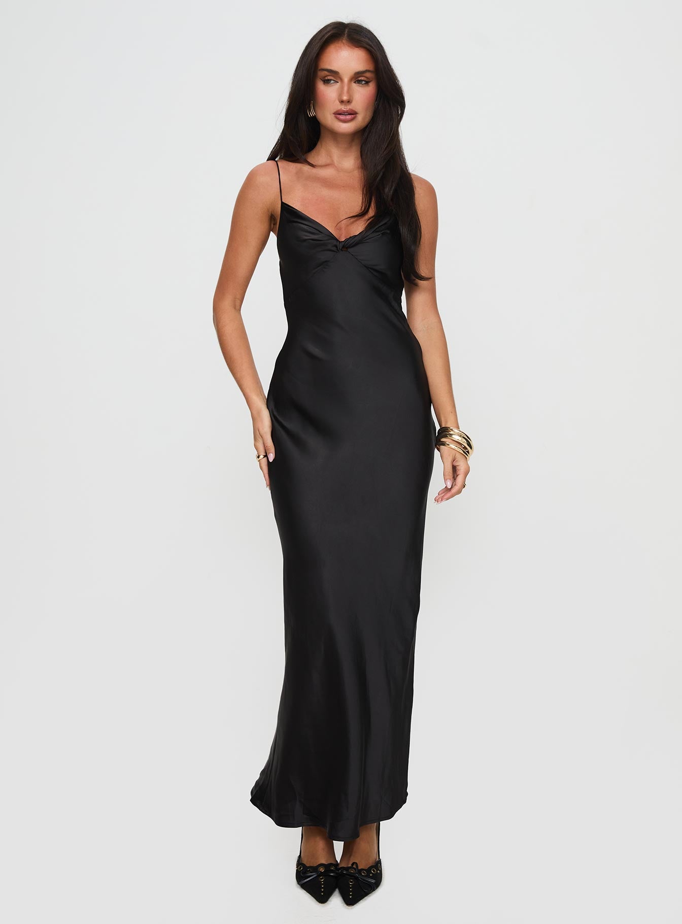 princess polly long black dress Nellie Maxi Dress Black Linen