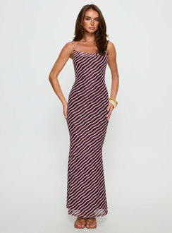 Aliah Cowl Neck Maxi Dress Brown Stripe