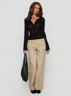 front view of model wearing Princess Polly Lando Low Rise Straight Leg Jeans Tan Mid Rise Jeans 