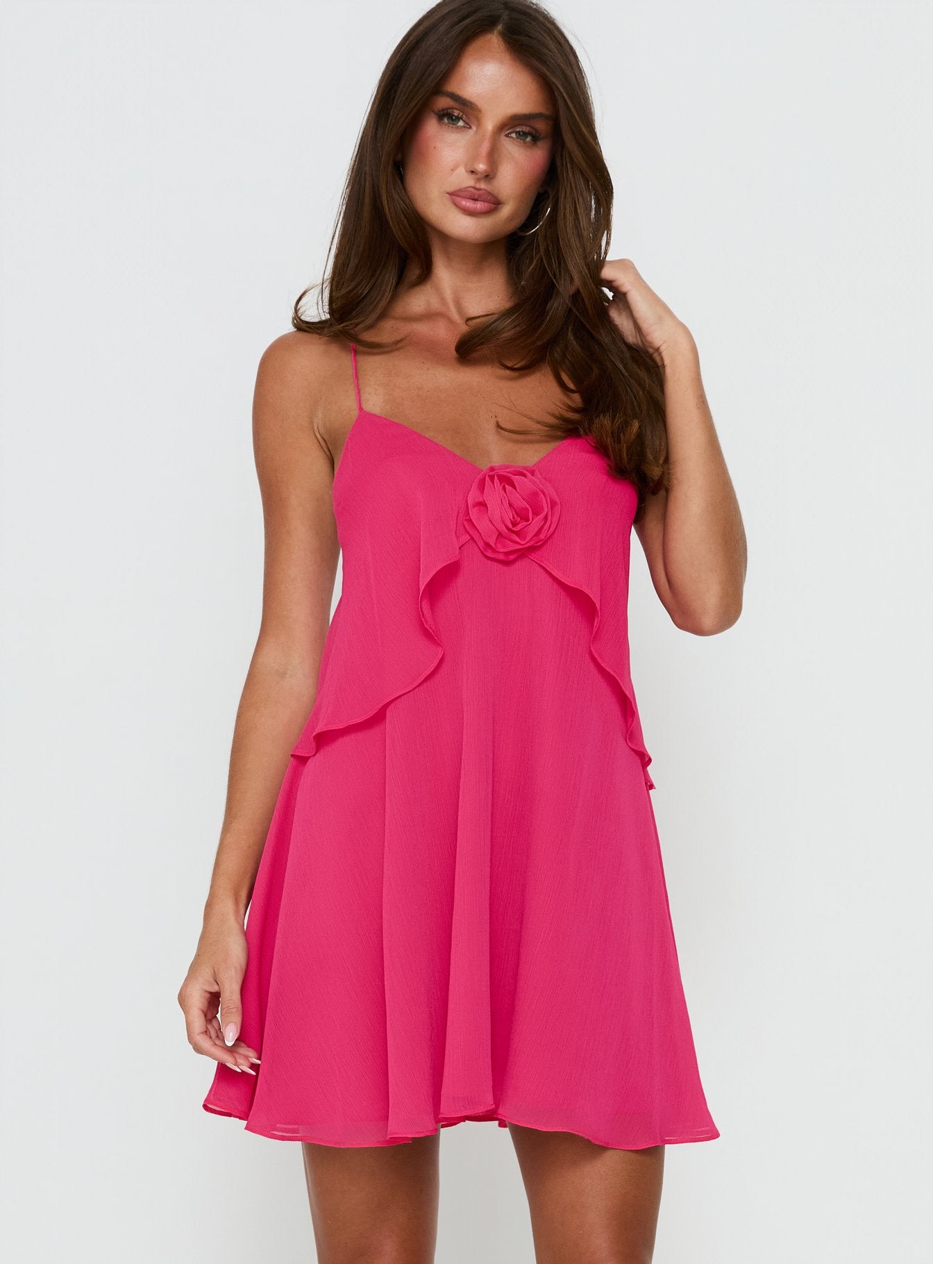 Big Picture Chiffon Babydoll Frill Mini Dress Fuschia | Princess Polly