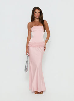 Sura Strapless Lace Detail Maxi Dress Pink
