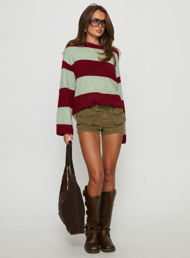 Nesha Fluffy Knit Sweater Red / Blue Stripe