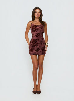 Emmalee Low Back Mini Dress Burgundy Burnout