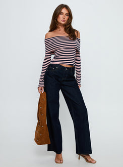 front view of model wearing Princess Polly Ellanor Low Rise Straight Leg Jeans Indigo Blue Low Rise Jeans 