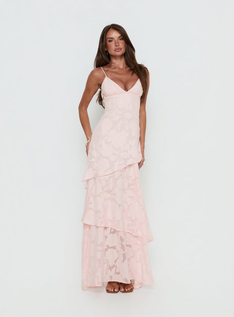 Lyricah Tiered Tie Back Maxi Dress Pink
