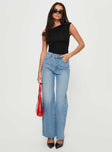 Princess Polly High Rise  Henesey Raw Hem Jeans Mid Wash