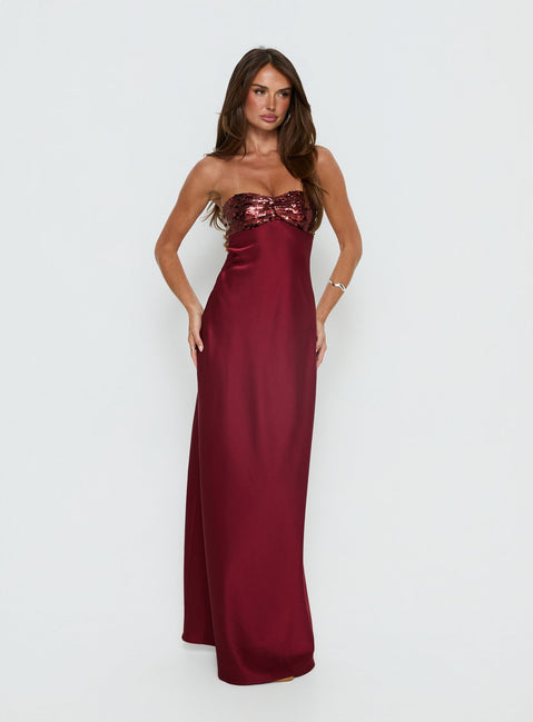 See The Vision Sequin Bust Strapless Maxi Dress | Burgundy See The Vision Sequin Bust Strapless Maxi Dress | Burgundy