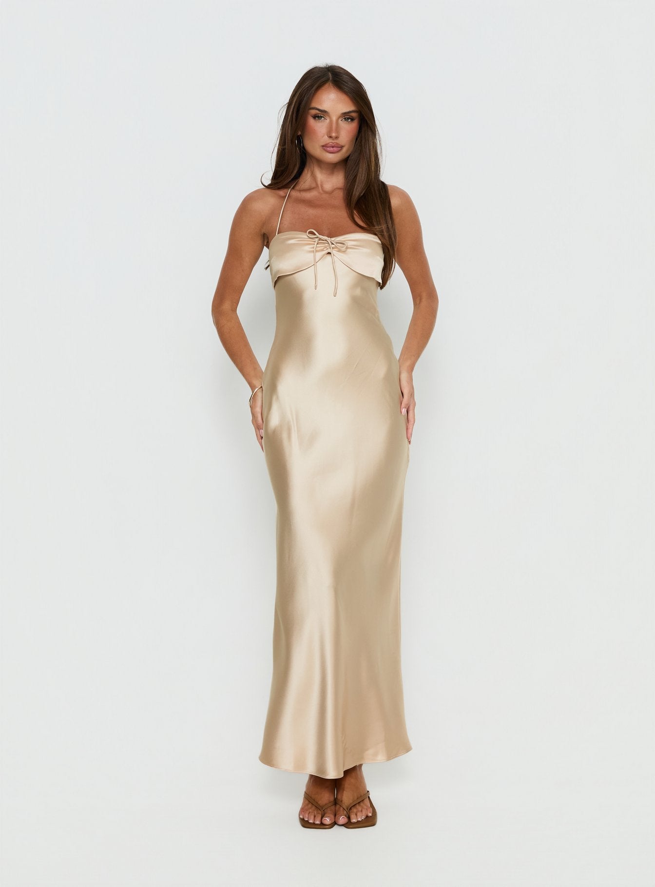 Fireproof Halter Maxi Dress | Champagne | Womens | Princess Polly Lower Impact Fireproof Halter Maxi Dress | Champagne | Womens | Princess Polly Lower Impact