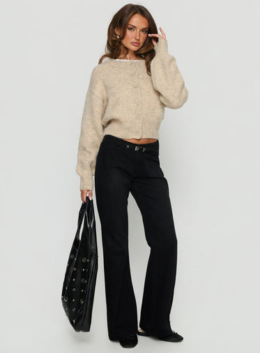 Trevonn Button Up Knit Cardigan Beige