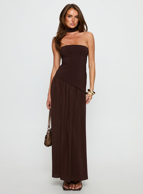 Odela Strapless Drop Waist Maxi Dress | Chocolate | Womens | Princess Polly Odela Strapless Drop Waist Maxi Dress | Chocolate | Womens | Princess Polly