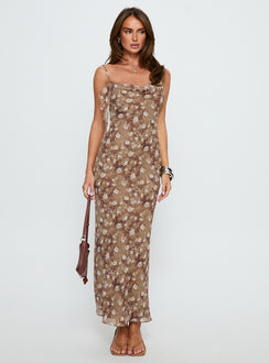 Silah Cowl Neck Maxi Dress Brown Floral