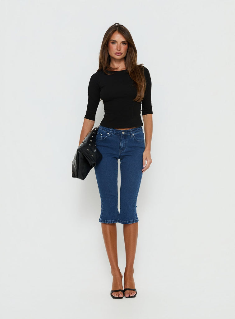 Kissimo Kick Flare Capri Pants Indigo Blue | Princess Polly