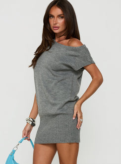 Ellisonn Off Shoulder Blouson Mini Dress Grey