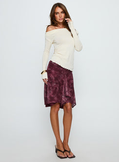   side view of model wearing Princess Polly Esmeray Midi Skirt Mesh Tonal Paisley Plum 