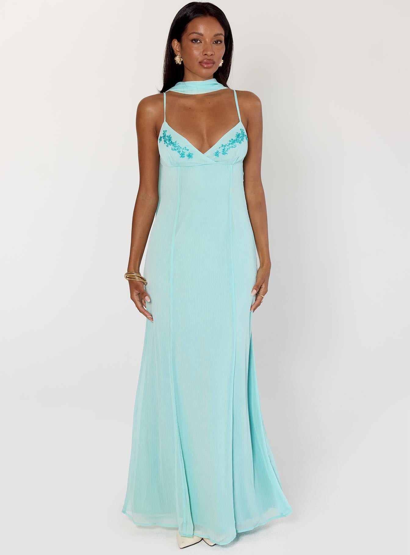 Jadira Scarf Maxi Dress | Aqua | Womens | Princess Polly Lower Impact Jadira Scarf Maxi Dress | Aqua | Womens | Princess Polly Lower Impact