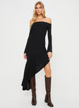 Princess Polly Asymmetric Neckline  Tunie Off The Shoulder Maxi Dress Black