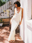 Front view of model wearing  front Princess Polly High Neck  Lovelle Bias Cut Maxi Dress White