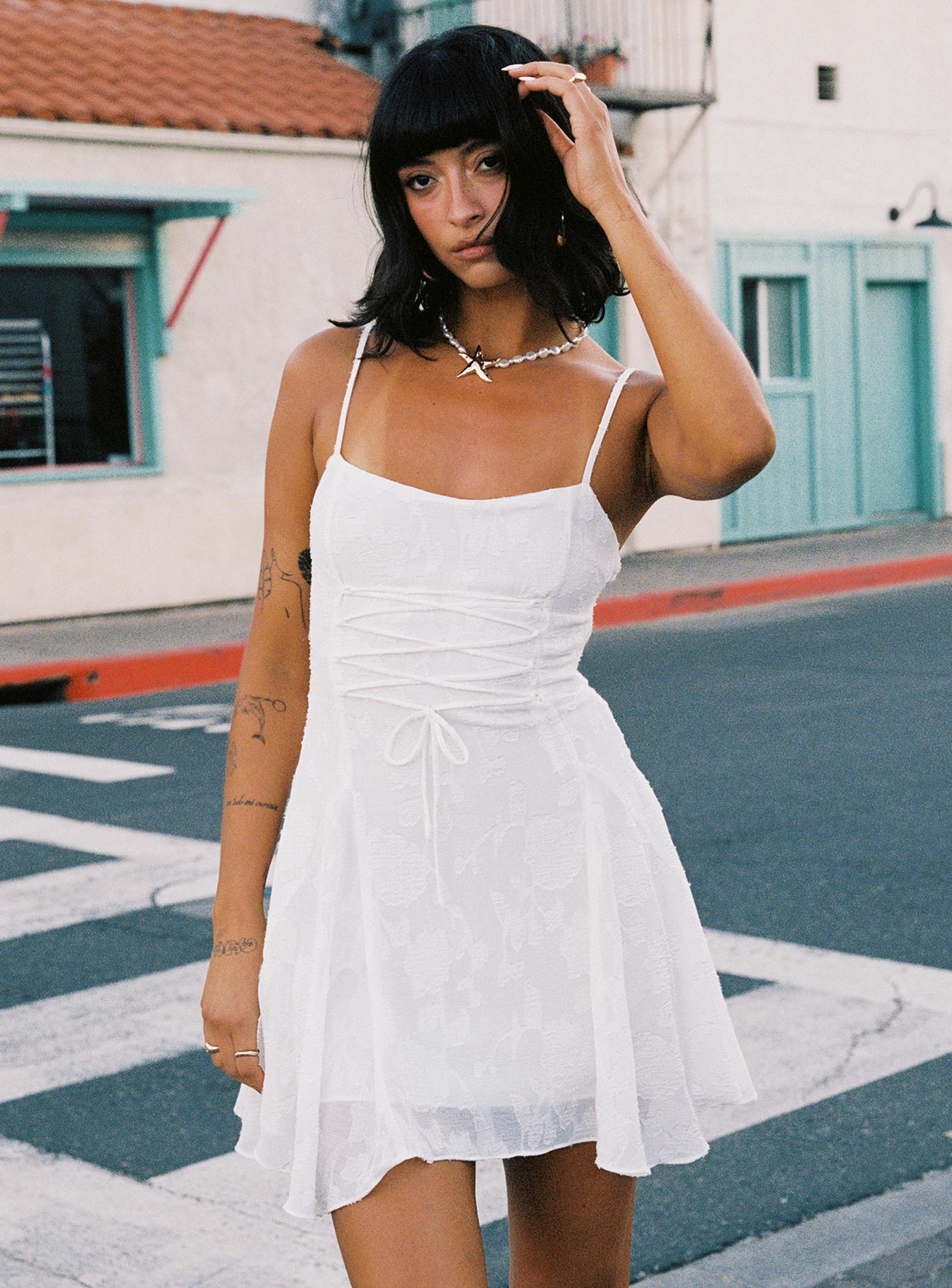 Wispie Lace Up Mini Dress White | Princess Polly Wispie Lace Up Mini Dress White | Princess Polly