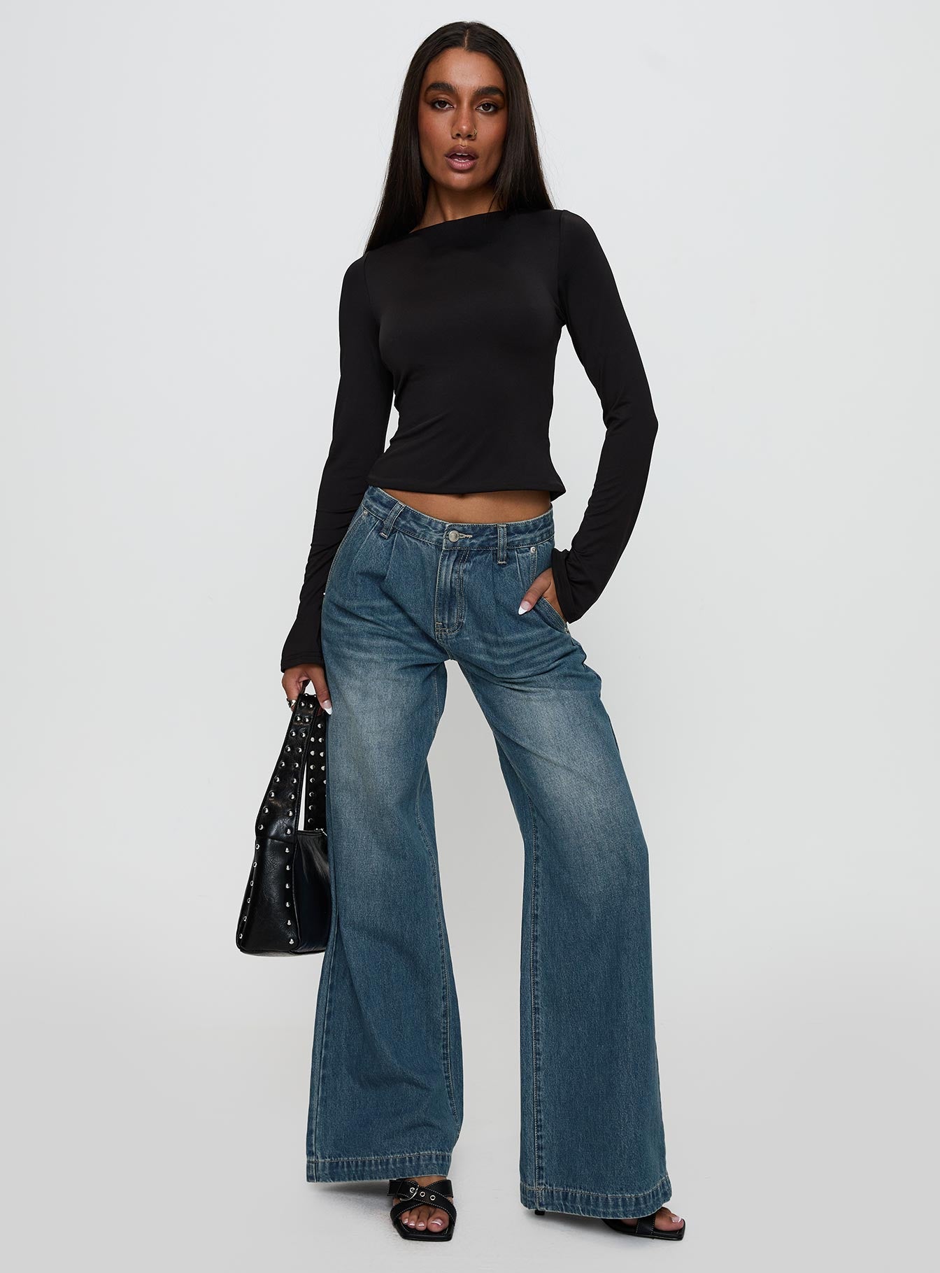 Laguardia Wide Leg Jeans Dark Blue Wash | Princess Polly