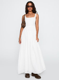 front view of model wearing Princess Polly Cartmel Broderie Maxi Dress White Square Neck 