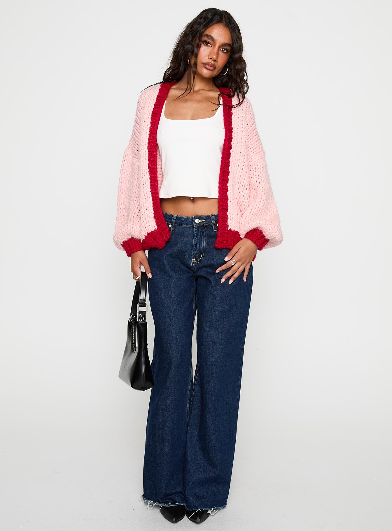 Lester Knit Cardigan Pink / Red | Princess Polly