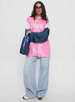 Revival Moto Long Sleeve Jersey Top Pink
