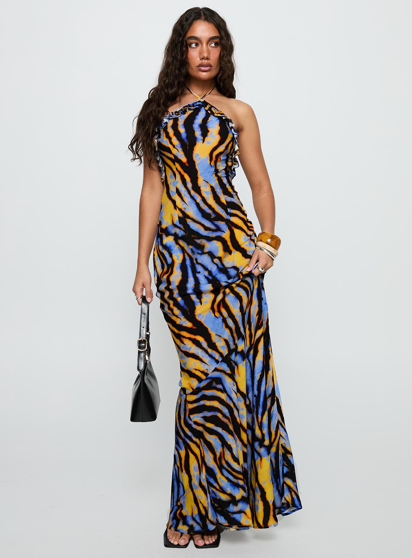 Virginia Beach Backless Maxi Dress Blue Zebra | Princess Polly Virginia Beach Backless Maxi Dress Blue Zebra | Princess Polly