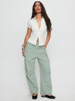 front view of model wearing Princess Polly Elanthea Cargo Pants Green High Waisted Pants 