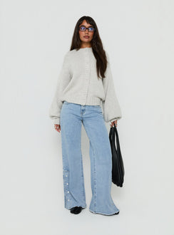 Showcasing the Edern Cardigan Light Grey Marle womens-jumpers in short oversized front view of model wearing