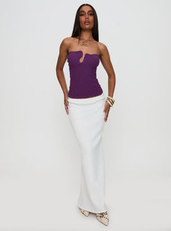 front view of model wearing Princess Polly Secret Moments Strapless Top Purple Sleeveless Plunger 
