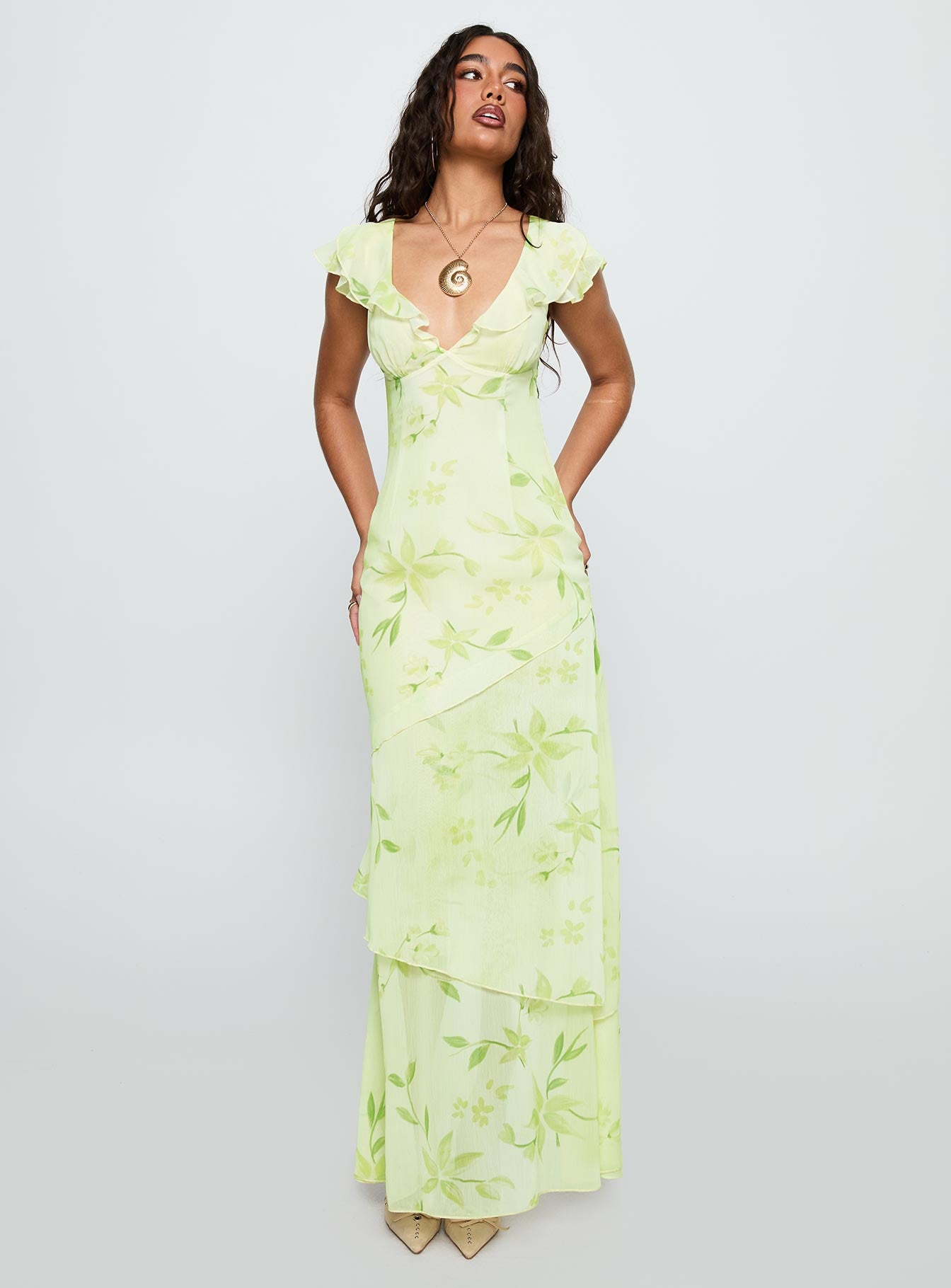 Been Away Frill Maxi Dress Green Multi | Princess Polly Been Away Frill Maxi Dress Green Multi | Princess Polly