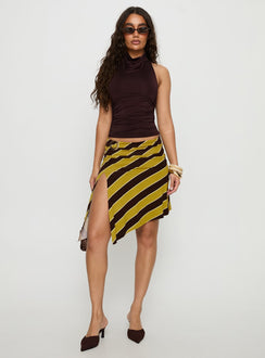   front view of model wearing Princess Polly Sherry Midi Skirt Stripe Retro Yellow Midi Skirts 