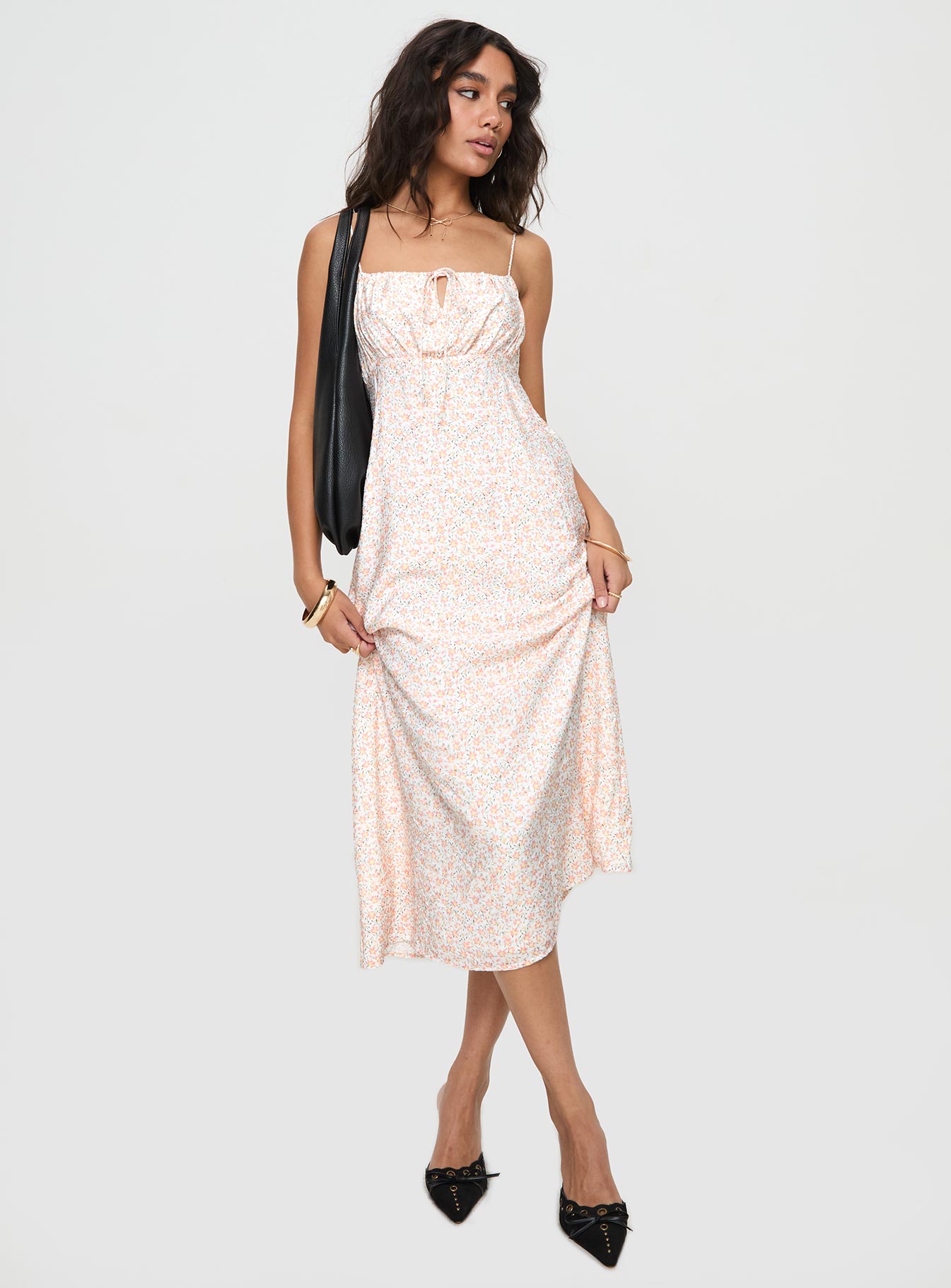 front view of model wearing Princess Polly Johnsone Midi Dress Multi Square Neck 