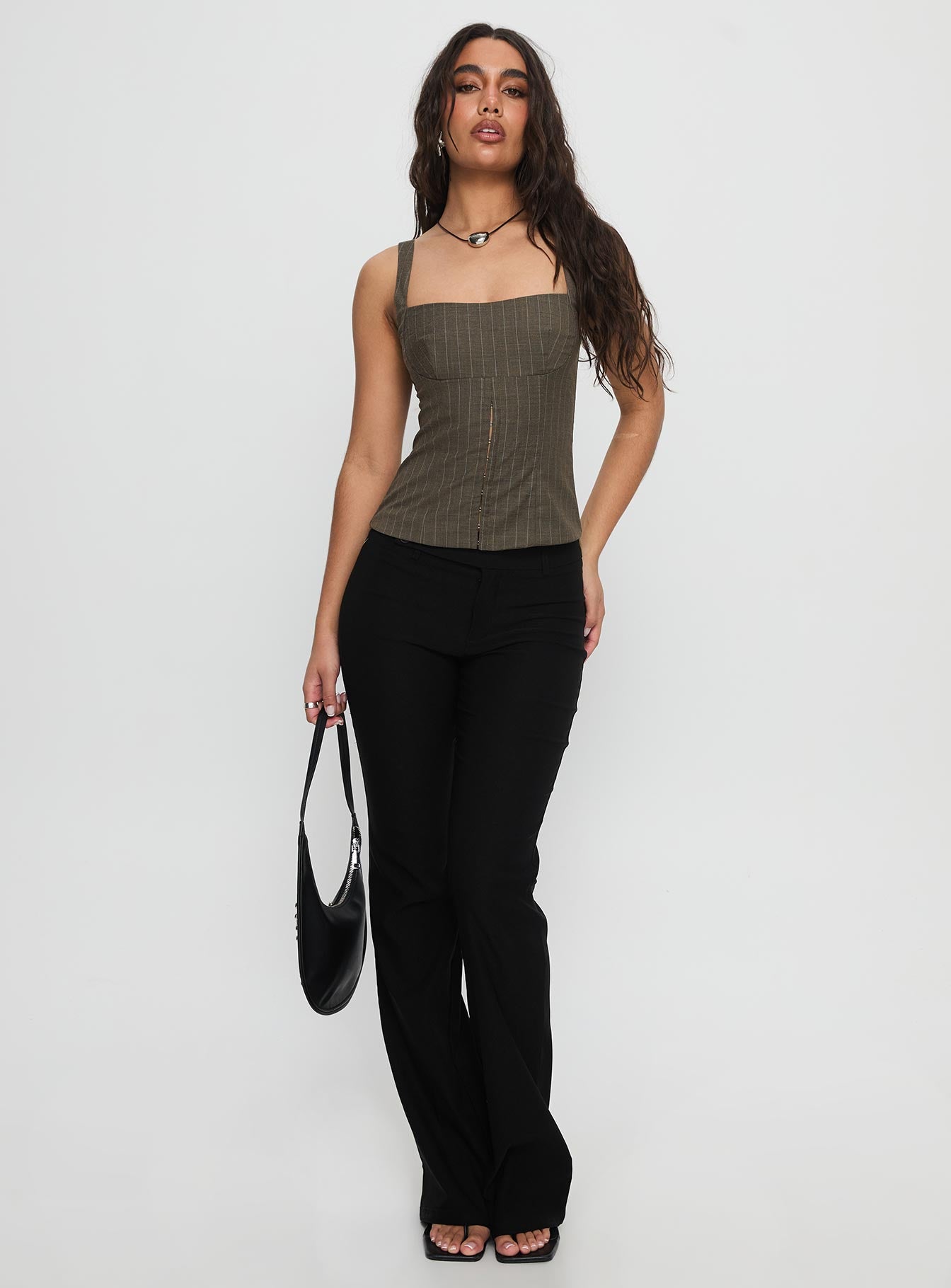 Nylen Tailored Suiting Top Brown Pinstripe | Princess Polly