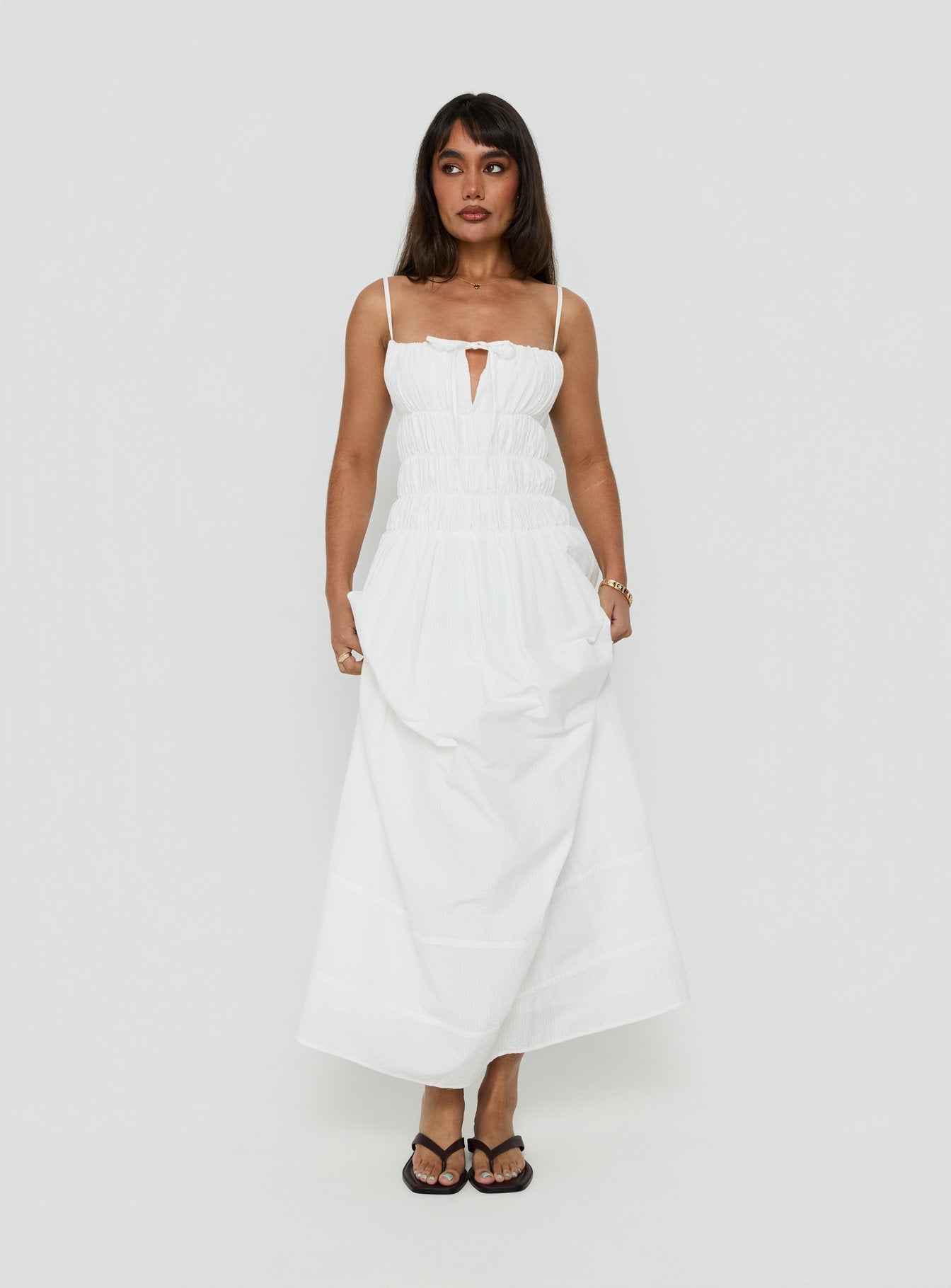 white shirred maxi dress The Frolic - Maxi Dress - Women - Cotton - 8 US