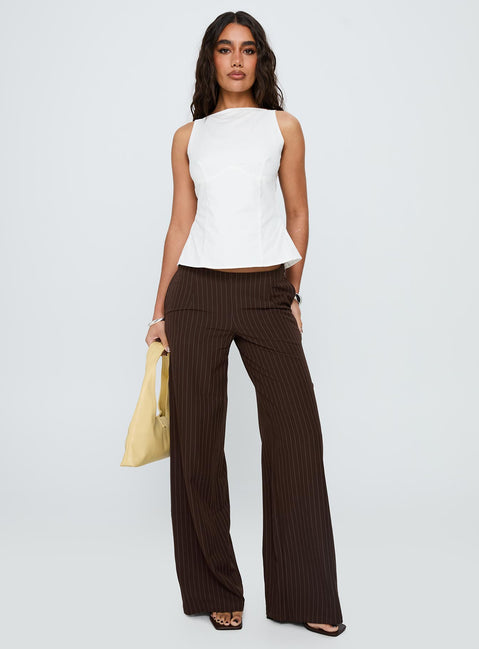 Khane Low Rise Wide Leg Pant Brown Pinstripe Petite