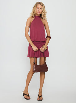 Lealeia Halter Slouch Mini Dress Plum