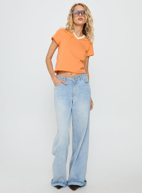 That Way V Neck Top Orange / White