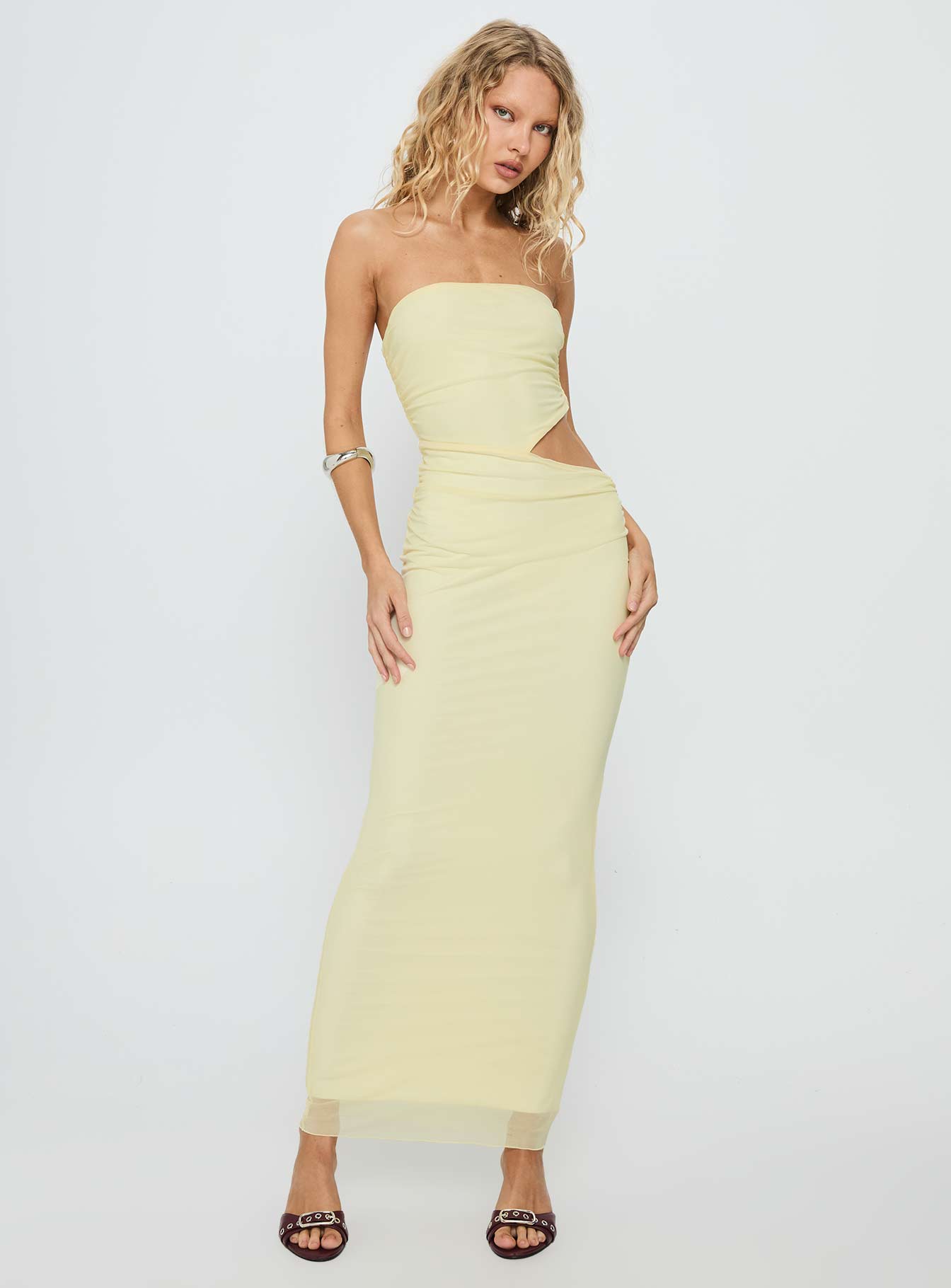 Tyllie Strapless Cut Out Maxi Dress | Yellow | Womens | Princess Polly Lower Impact Tyllie Strapless Cut Out Maxi Dress | Yellow | Womens | Princess Polly Lower Impact