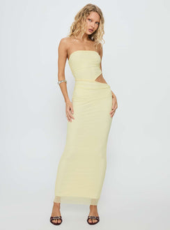 Tyllie Strapless Cut Out Maxi Dress Yellow