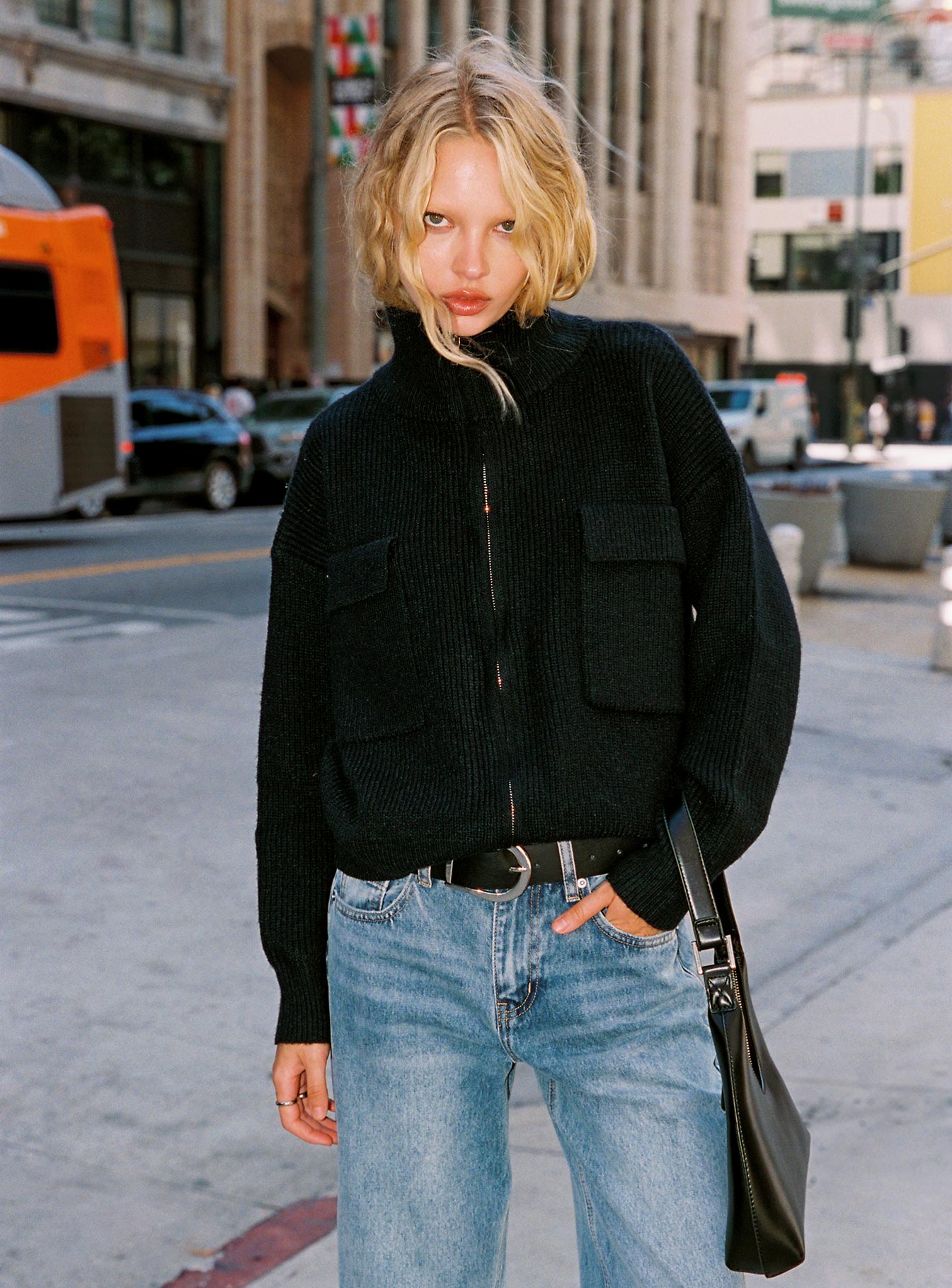 Too Busy Zip Up Sweater Black | Princess Polly